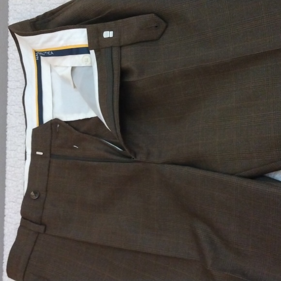 Nautica Brown Wool/Cashmere Glen Check Dress Pants 36 - 29.5 - Picture 2 of 15